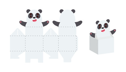 Simple packaging favor box panda design for sweets, candies, small presents. Party package template for any purposes, birthday, baby shower. Print, cut out, fold, glue. Vector stock illustration © Jexy