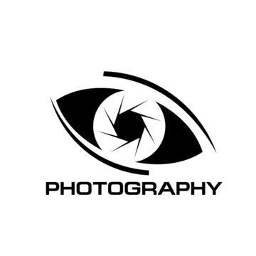 Photography vector icon of diaphragm, human eye with photo camera lens shutter aperture. Photo studio, photography workshop and photographer art center isolated monochrome symbol