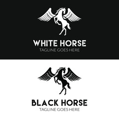 pegasus horse with wings silhouette for retro vintage sport and vehicle company mascot logo design 