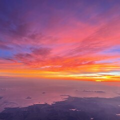 Evening sunset seen from an airplane

