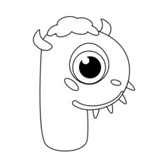 Monster alphabet coloring page book. Coloring page english alphabet for children with funny and sad monsters. Funny alphabet of cartoon characters vector font letters of comic monster creature faces