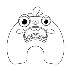 Monster alphabet coloring page book. Coloring page english alphabet for children with funny and sad monsters. Funny alphabet of cartoon characters vector font letters of comic monster creature faces