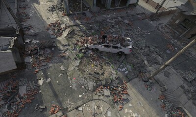 Post apocalyptic cityscape 3d illustration top view