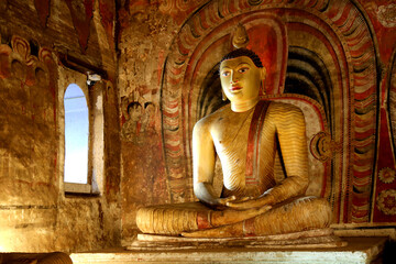 Ancient Buddha Statues in Dambulla Cave Temple, Sri Lanka