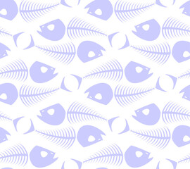 Obraz premium Fish skeleton pattern seamless. Fish skull background. Vector texture