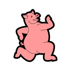Running pig isolated. swine run. Vector illustration