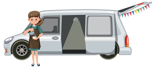 Woman mixing coffee by the truck