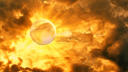 moon obscuring sun shining golden yellow sky dark clouds 3d illustration