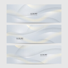 Fototapeta premium Set of modern white and gold abstract background. Abstract geometric shape white gold background with light and shadow 3D layered for presentation design.