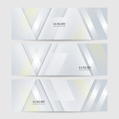 Fototapeta premium Set of modern white and gold abstract background. Abstract geometric shape white gold background with light and shadow 3D layered for presentation design.