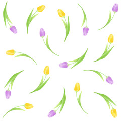 * 水彩タッチのチューリップがモチーフのパターン素材／Pattern material with a tulip motif with a watercolor touch