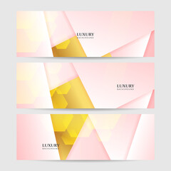 Modern light pink and gold abstract background. Abstract geometric shape pink gold background with light and shadow 3D layered for presentation design.