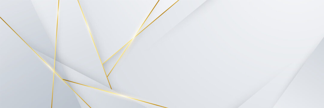 Abstract white and gold lines banner background. Abstract geometric shape white gold background with light and shadow 3D layered for presentation design. Vector design pattern background template.