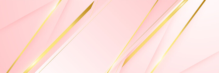 Modern light pink and gold abstract background. Abstract geometric shape pink gold background with light and shadow 3D layered for presentation design.