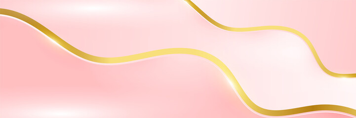Modern light pink and gold abstract background. Abstract geometric shape pink gold background with light and shadow 3D layered for presentation design.