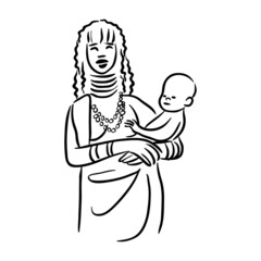African woman with child line art