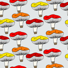 Vector seamless half-drop pattern, with mushrooms