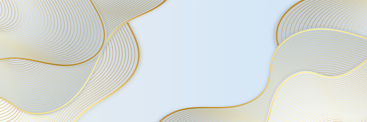 Abstract luxury light blue white and gold banner background. Vector abstract graphic design banner pattern background illustration template.