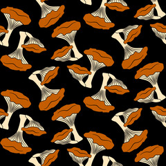 Naklejka premium Vector seamless half-drop pattern, with mushrooms