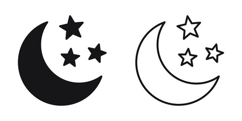 Moon with stars line icon on white background. Minimalist style.