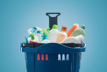 Shopping basket full of cleaning products