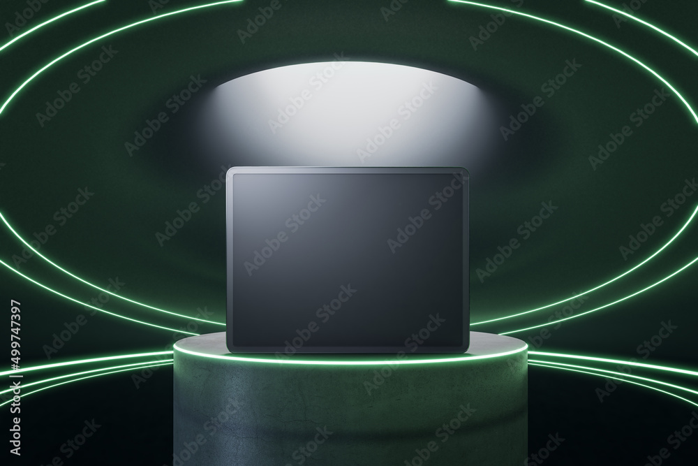 Poster Close up of empty pad on light pedestal background. Presentation and mock up concept. 3D Rendering.