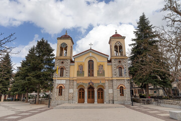 Assumption of Theotokos Church in Kalavryta central square, Peloponnese, Greece. 