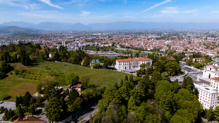 Aerial view at Veneza Italy with the Basilica Palladiana on a sunny adternoon