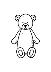Teddy bear plush cartoon. Vector illustration stuffed bear toy for children. Doodle style.