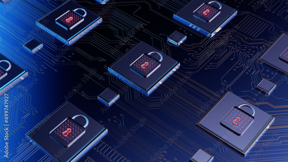 Aufkleber Technology background security concept/Cyber security concept.  Illustrates cyber data security or information privacy idea in mother server is processing the data