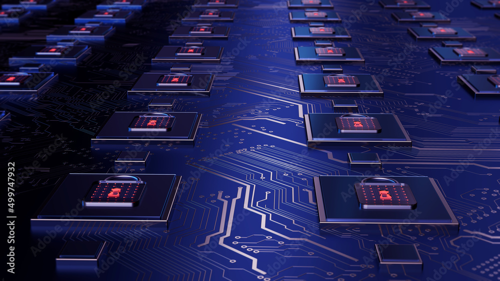 Aufkleber Technology background security concept/Cyber security concept.  Illustrates cyber data security or information privacy idea in mother server is processing the data