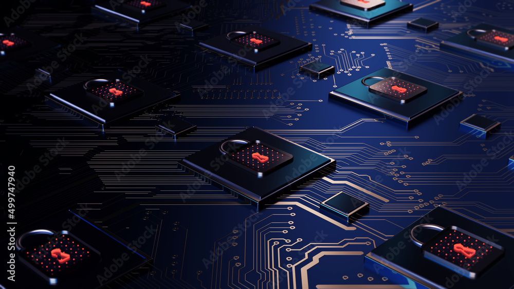Aufkleber Technology background security concept/Cyber security concept.  Illustrates cyber data security or information privacy idea in mother server is processing the data