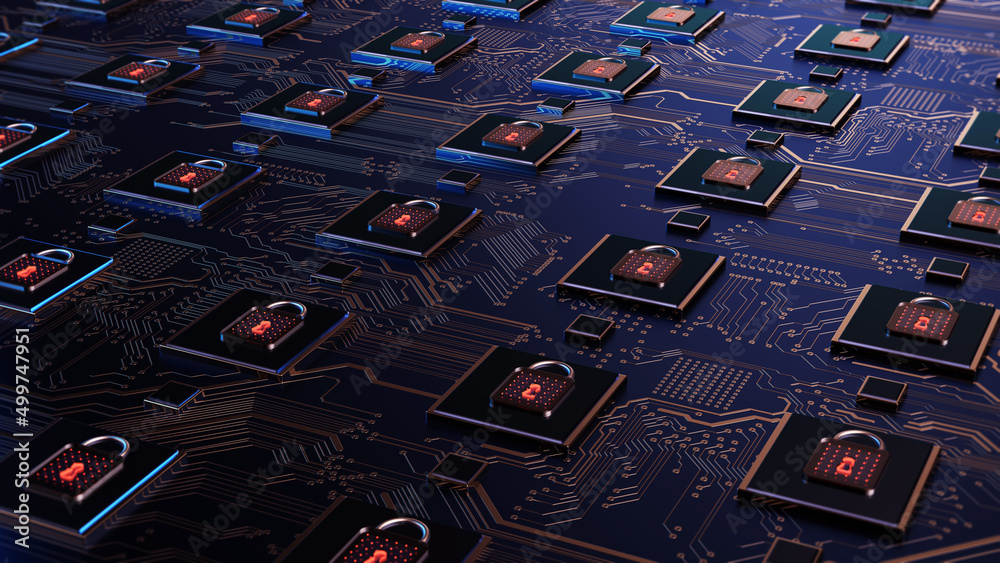 Aufkleber Technology background security concept/Cyber security concept.  Illustrates cyber data security or information privacy idea in mother server is processing the data