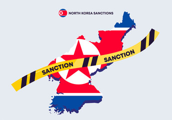 vector illustration of a map of North Korea with a yellow ribbon sanctions