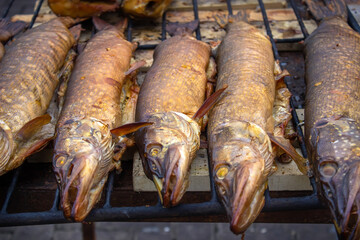 Big smoked fish on the grill