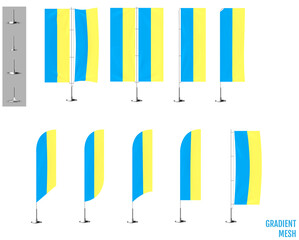 Realistic Ukraine banner flags.  Yellow blue Ukrainian banner flags.