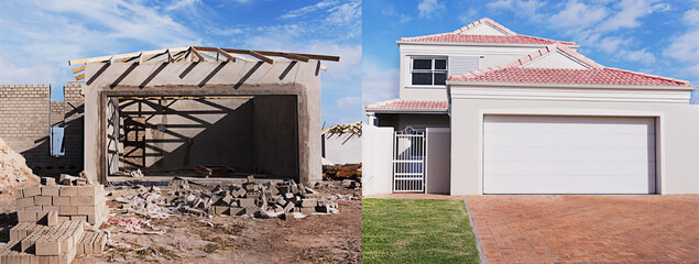 Before and after shot of home from start to finish - The house designs displayed in this image...