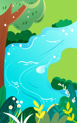 People swim in the river in summer to cool off the heat, vector illustration