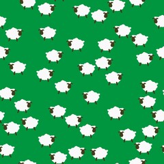 seamless sheep pattern. Cute white sheep. Green background. Fashionable print for textiles, wallpaper and packaging.
