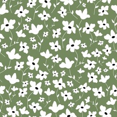 Seamless vintage pattern. white flowers and leaves . Green background. vector texture. fashionable print for textiles, wallpaper and packaging.