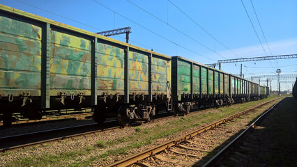 freight railway wagons stand in the depot