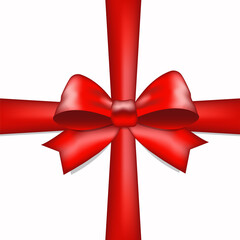 Realistic red bow and ribbon. Isolated on white background. Vector design.