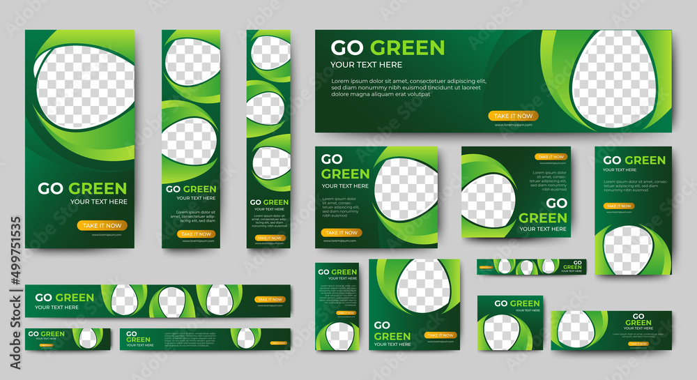 Canvas Prints green banner design web template set, horizontal header web banner. modern gradient green cover head