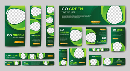 Green banner design web template Set, Horizontal header web banner. Modern Gradient green cover header background for website design, Social Media Cover ads banner, flyer, invitation card