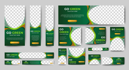 Green banner design web template Set, Horizontal header web banner. Modern Gradient green cover header background for website design, Social Media Cover ads banner, flyer, invitation card