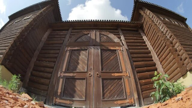 Old Russian Wooden Fortress Gate
