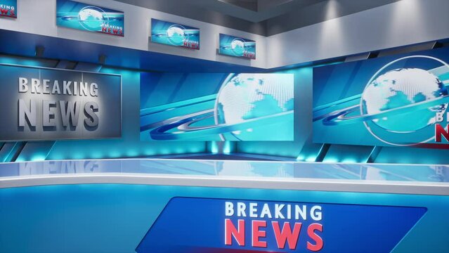 3D Virtual TV Studio News, Backdrop For TV Shows. TV On Wall.