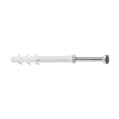 Metal nail, self-tapping screw, screw with a plastic dowel for construction work and repair on a white isolated background.