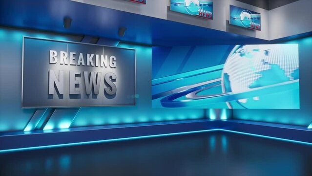 3D Virtual TV Studio News, Backdrop For TV Shows. TV On Wall.