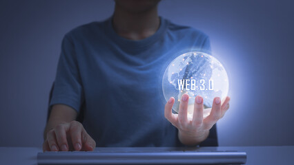 Web 3.0 internet concept. women take capitalize web 3.0 of symbolize technology and future.